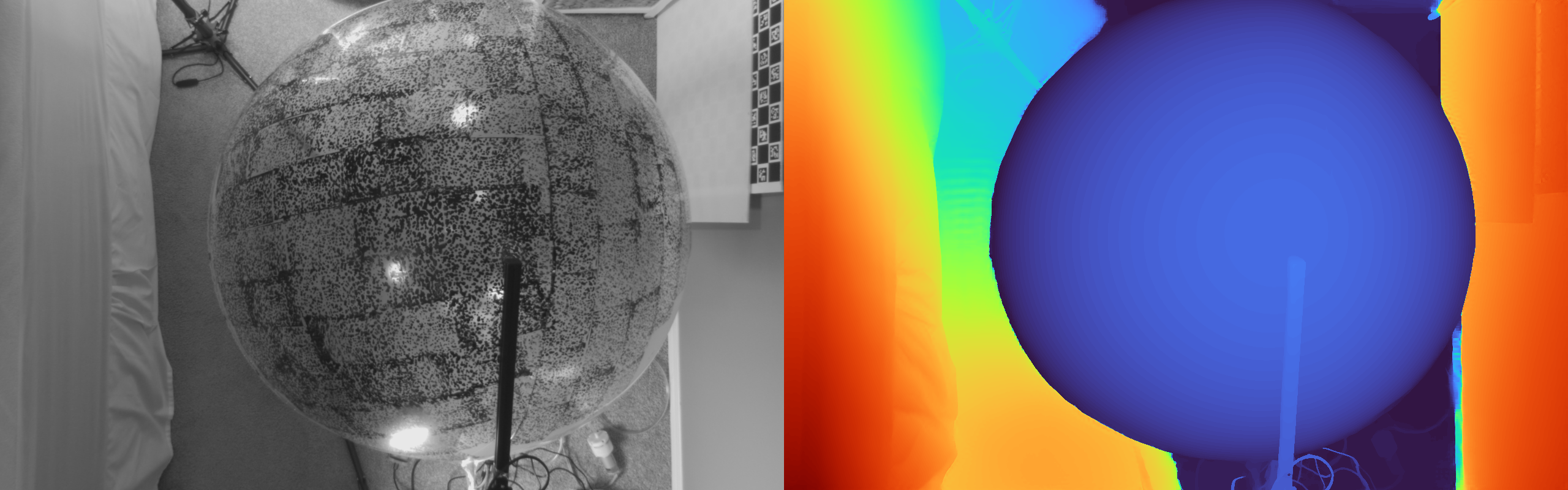 Side-by-side comparison of camera image and FoundationStereo 3D point cloud reconstruction